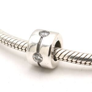 Authentic PANDORA Retired Silver Band with Clear CZ Charm